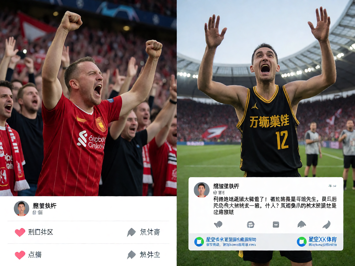 欧冠比赛现场球迷欢呼庆祝瞬间